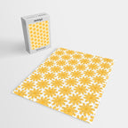 Crayon Flowers Cheerful Floral Pattern in Mustard Yellow and White Jigsaw Puzzle Gallery Image 2