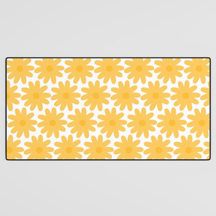 Crayon Flowers Cheerful Floral Pattern in Mustard Yellow and White Desk Mat Gallery Image 3