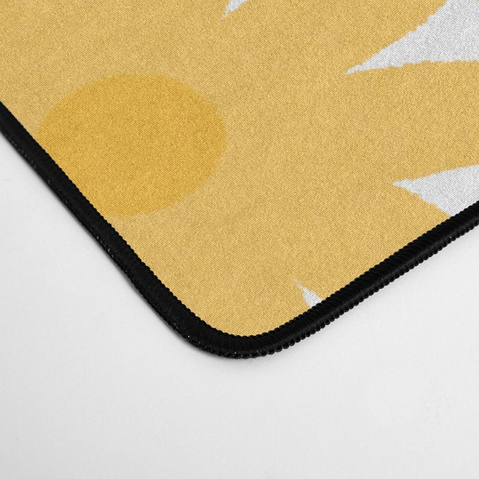 Crayon Flowers Cheerful Floral Pattern in Mustard Yellow and White Desk Mat Gallery Image 4