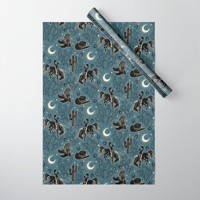Cowboys and Cacti - midnight Wrapping Paper Gallery Image 1