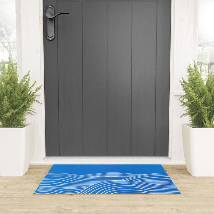 French Blue Ocean Waves Welcome Mat Gallery Image 3