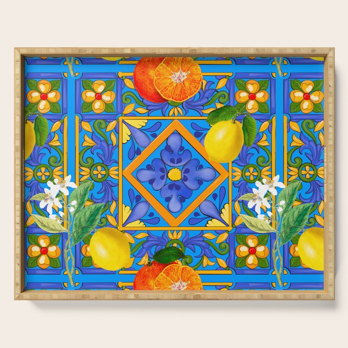 Summer ,Sicilian tiles ,citrus,oranges,majolica,lemons ,Mediterranean  Serving Tray Gallery Image 1