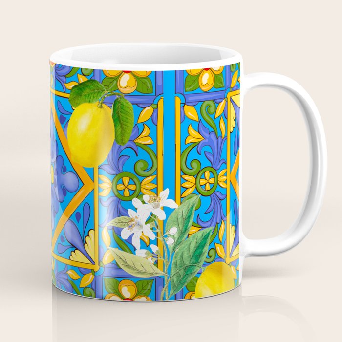 Summer ,Sicilian tiles ,citrus,oranges,majolica,lemons ,Mediterranean  Coffee Mug Gallery Image 1