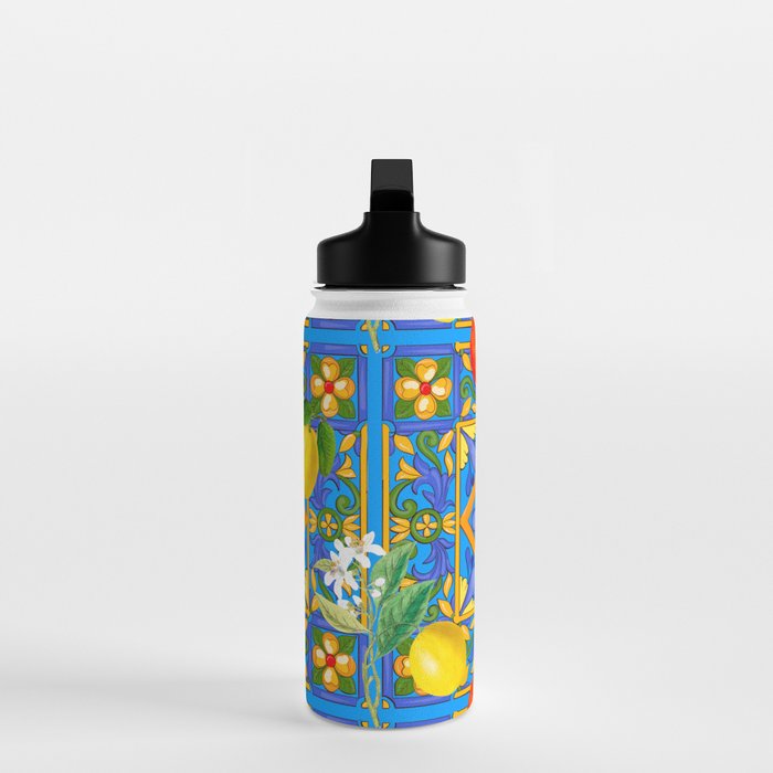 Summer ,Sicilian tiles ,citrus,oranges,majolica,lemons ,Mediterranean  Water Bottle Gallery Image 3