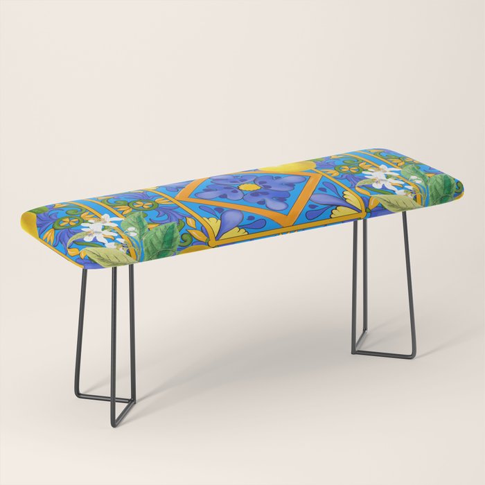 Summer ,Sicilian tiles ,citrus,oranges,majolica,lemons ,Mediterranean  Bench Gallery Image 1