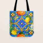 Summer ,Sicilian tiles ,citrus,oranges,majolica,lemons ,Mediterranean  Tote Bag Gallery Image 1