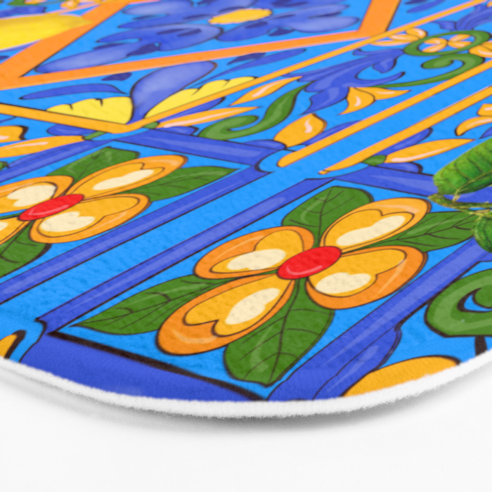Summer ,Sicilian tiles ,citrus,oranges,majolica,lemons ,Mediterranean  Bath Mat Gallery Image 3