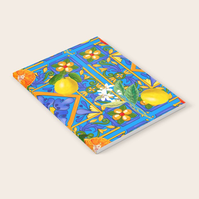 Summer ,Sicilian tiles ,citrus,oranges,majolica,lemons ,Mediterranean  Notebook Gallery Image 2