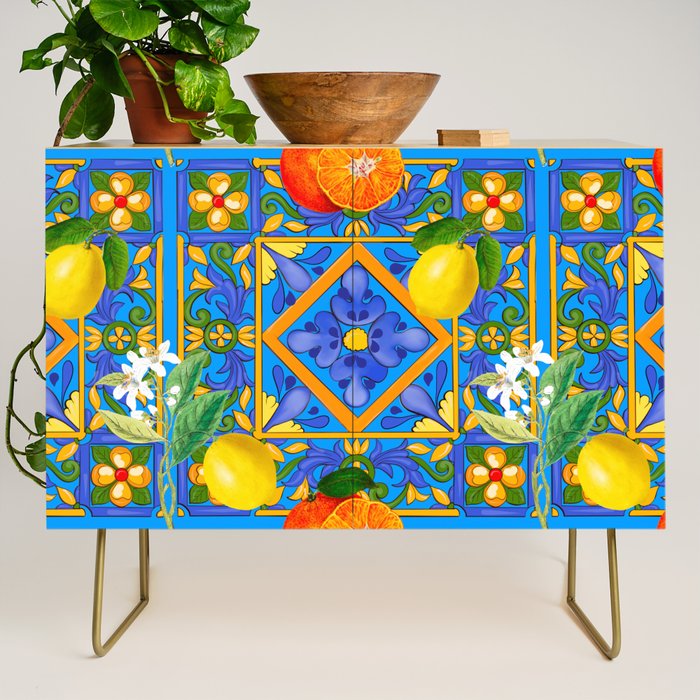 Summer ,Sicilian tiles ,citrus,oranges,majolica,lemons ,Mediterranean  Credenza Gallery Image 1