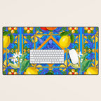 Summer ,Sicilian tiles ,citrus,oranges,majolica,lemons ,Mediterranean  Desk Mat Gallery Image 1