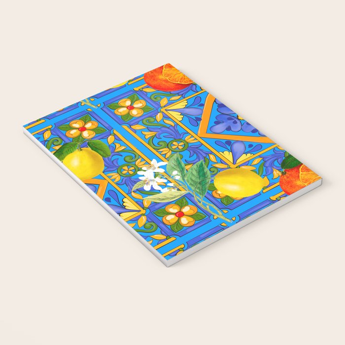 Summer ,Sicilian tiles ,citrus,oranges,majolica,lemons ,Mediterranean  Notebook Gallery Image 3