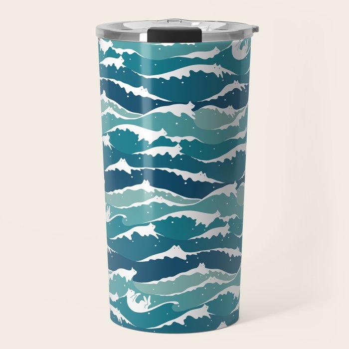 Cat waves pattern Travel Mug Gallery Image 1