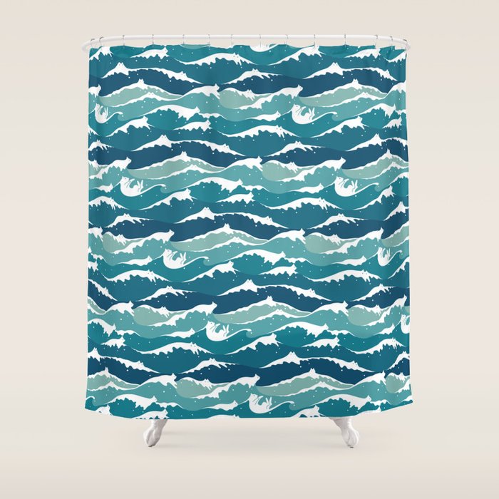 Cat waves pattern Shower Curtain Gallery Image 1