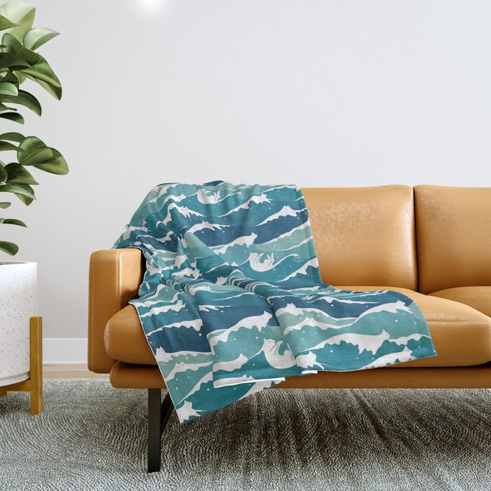 Cat waves pattern Throw Blanket Gallery Image 1