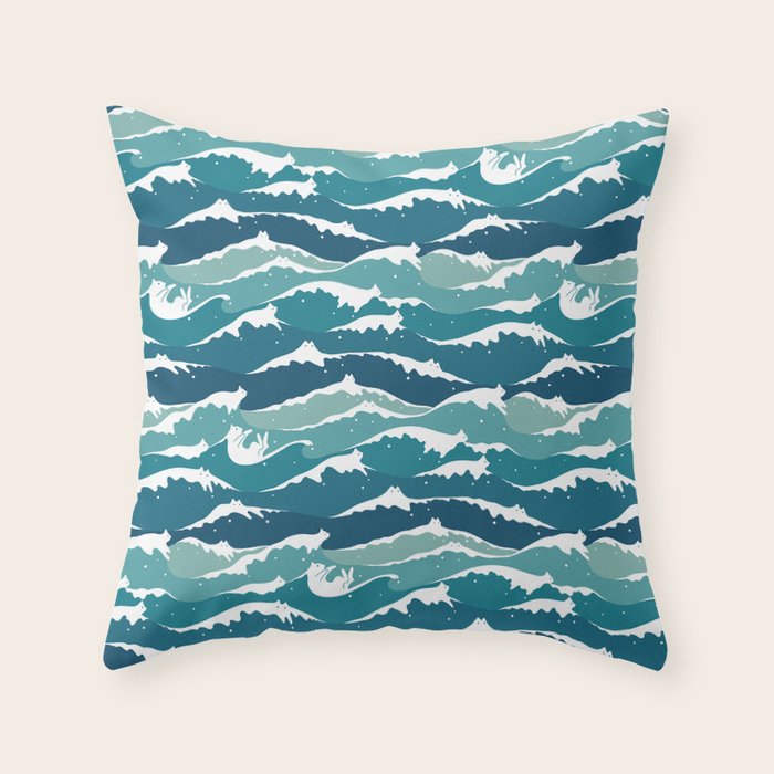 Cat waves pattern Throw Pillow Gallery Image 6