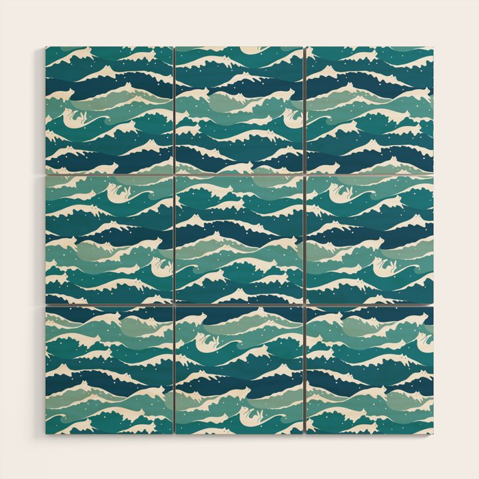 Cat waves pattern Wood Wall Art Gallery Image 1