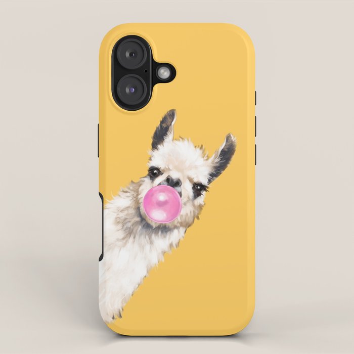 Bubble Gum Sneaky Llama in Yellow iPhone Case Gallery Image 1