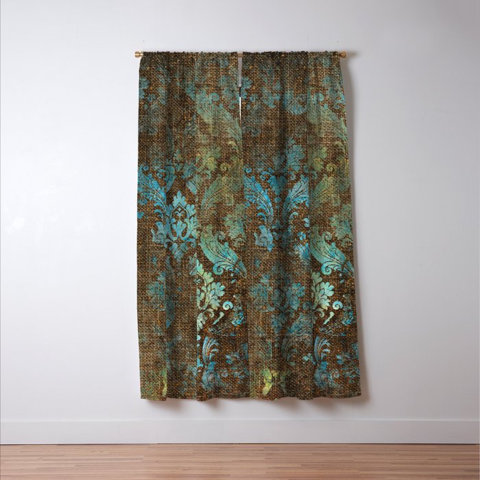 Aged Damask Texture 4 Window Curtain Gallery Image 3