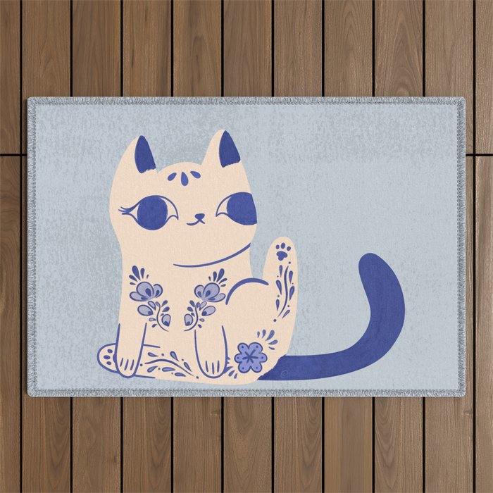 Delft Pottery Cat Butt Outdoor Rug Gallery Image 1