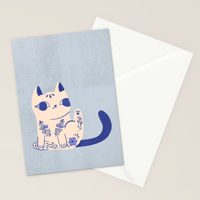 Delft Pottery Cat Butt Stationery Card Gallery Image 2