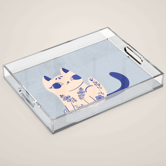 Delft Pottery Cat Butt Acrylic Tray Gallery Image 1