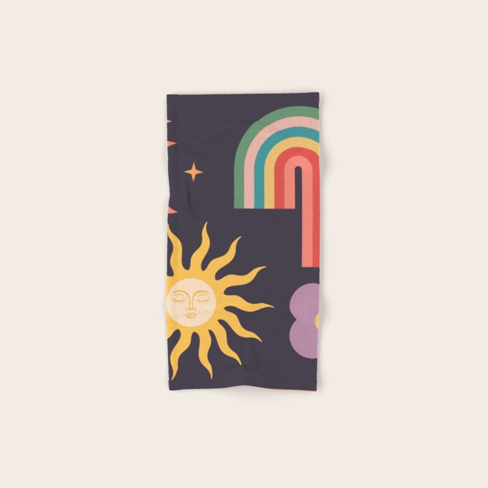 Minimal geometric abstraction Rainbow, Flower, Sun and Moon  Bath Towel Gallery Image 1