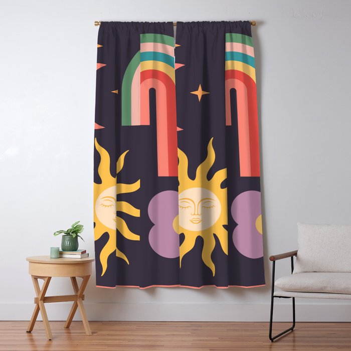 Minimal geometric abstraction Rainbow, Flower, Sun and Moon  Window Curtain Gallery Image 5