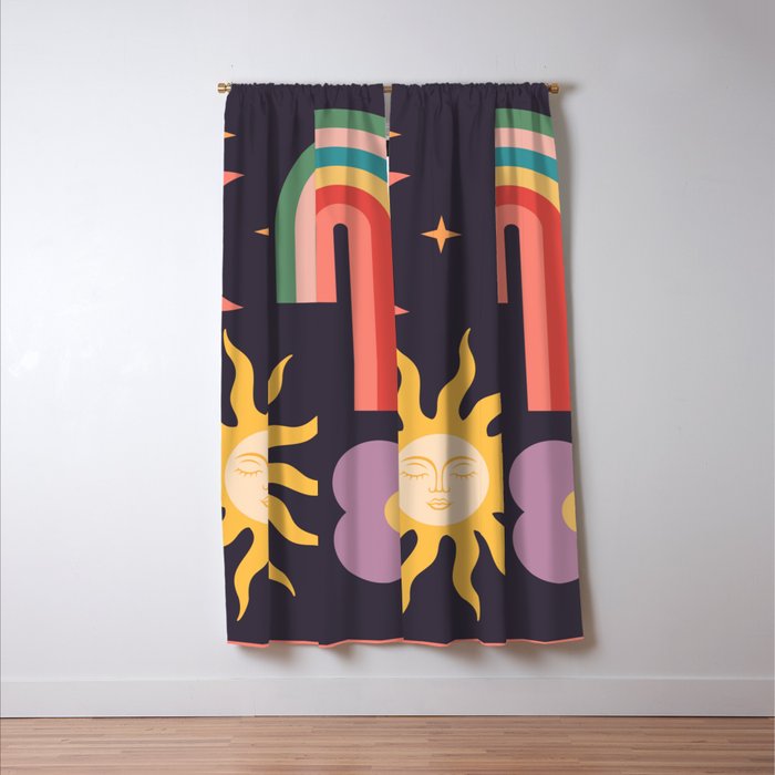 Minimal geometric abstraction Rainbow, Flower, Sun and Moon  Window Curtain Gallery Image 3