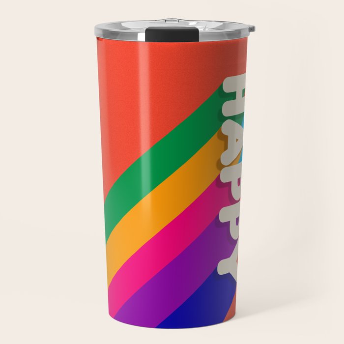 BE HAPPY - rainbow retro typography Travel Mug Gallery Image 1