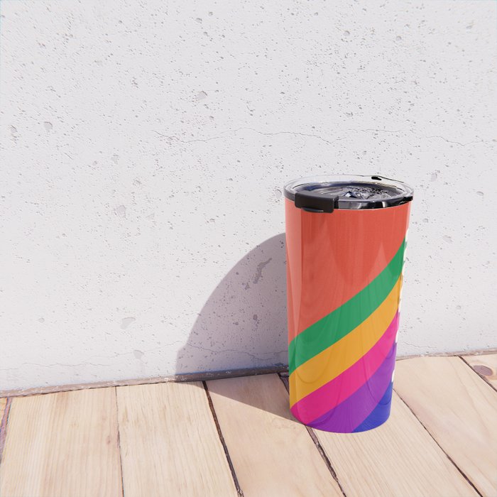 BE HAPPY - rainbow retro typography Travel Mug Gallery Image 4