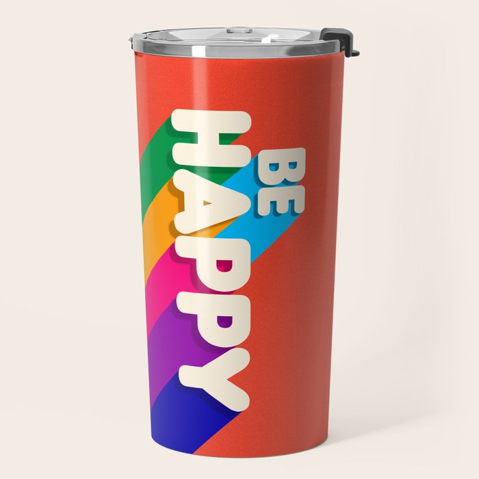 BE HAPPY - rainbow retro typography Travel Mug Gallery Image 2
