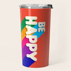 BE HAPPY - rainbow retro typography Travel Mug Gallery Image 2