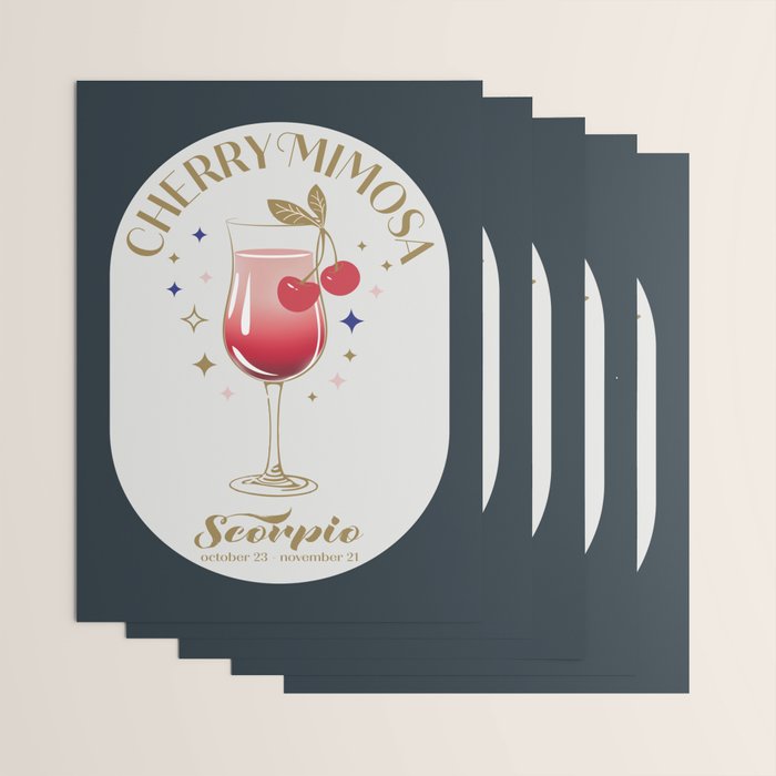 Cherry Mimosa Cocktail Zodiac Sign Wrapping Paper Gallery Image 3