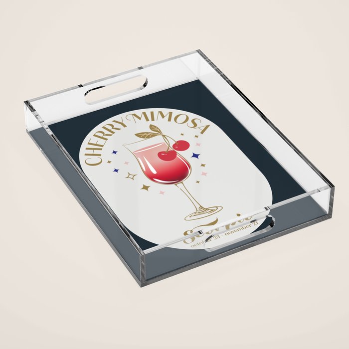 Cherry Mimosa Cocktail Zodiac Sign Acrylic Tray Gallery Image 1