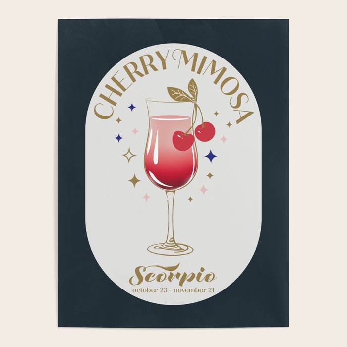Cherry Mimosa Cocktail Zodiac Sign Poster Gallery Image 4