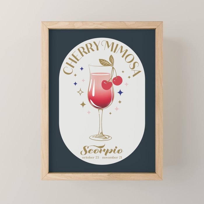 Cherry Mimosa Cocktail Zodiac Sign Mini Art Print Gallery Image 1