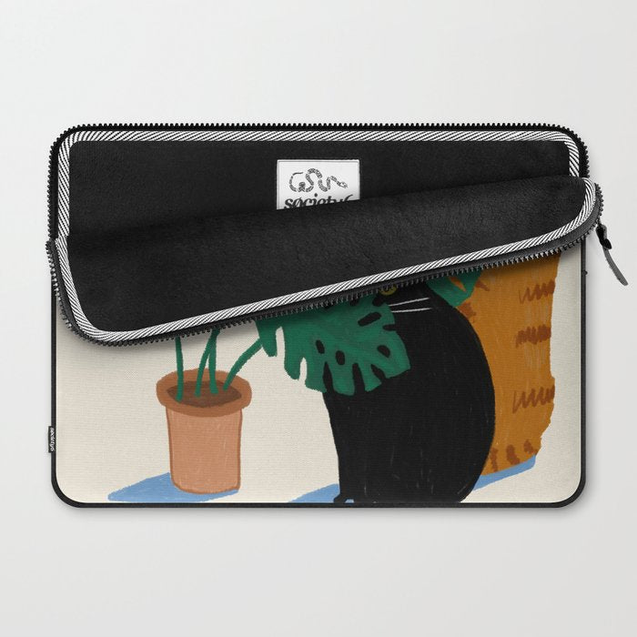Black cat & orange tabby cat with Monstera plant Laptop Sleeve Gallery Image 2