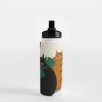 Black cat & orange tabby cat with Monstera plant Water Bottle Gallery Image 2