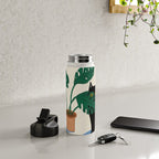 Black cat & orange tabby cat with Monstera plant Water Bottle Gallery Image 4