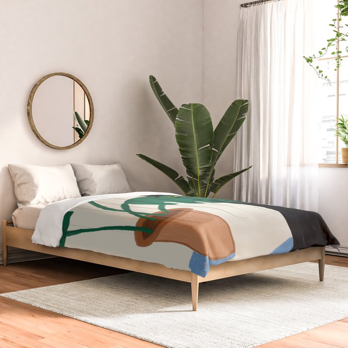 Black cat & orange tabby cat with Monstera plant Comforter Gallery Image 2
