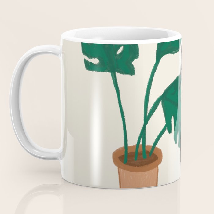 Black cat & orange tabby cat with Monstera plant Coffee Mug Gallery Image 3