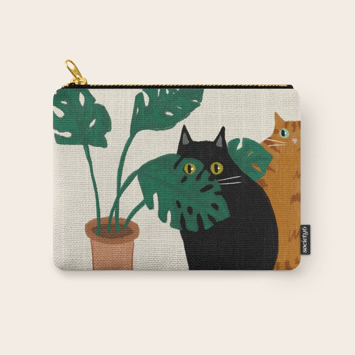 Black cat & orange tabby cat with Monstera plant Carry All Pouch Gallery Image 1