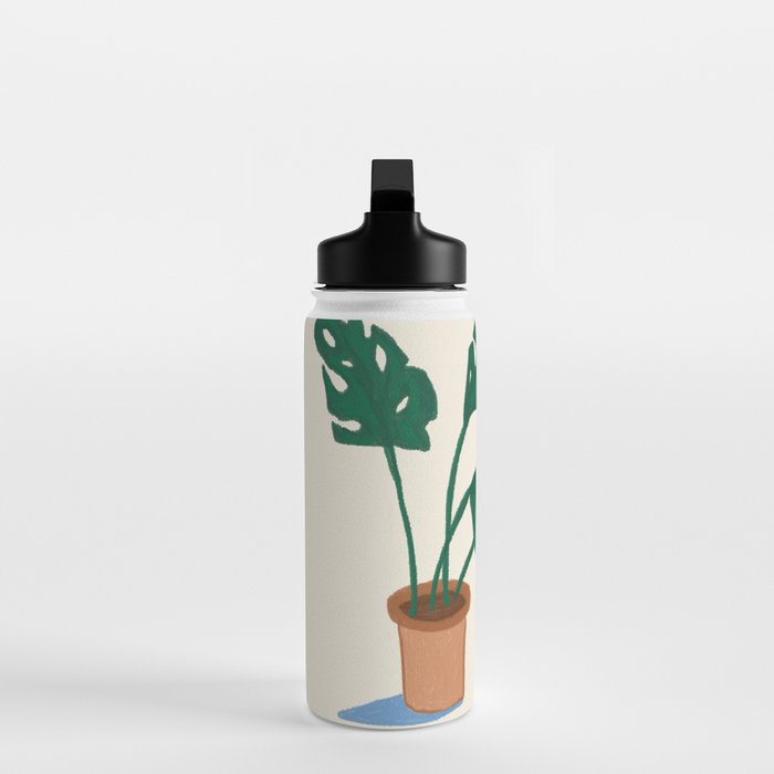 Black cat & orange tabby cat with Monstera plant Water Bottle Gallery Image 3