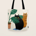 Black cat & orange tabby cat with Monstera plant Tote Bag Gallery Image 1