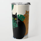 Black cat & orange tabby cat with Monstera plant Travel Mug Gallery Image 2