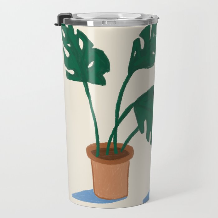 Black cat & orange tabby cat with Monstera plant Travel Mug Gallery Image 3