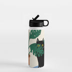 Black cat & orange tabby cat with Monstera plant Water Bottle Gallery Image 1