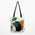 Black cat & orange tabby cat with Monstera plant Tote Bag Gallery Image 2