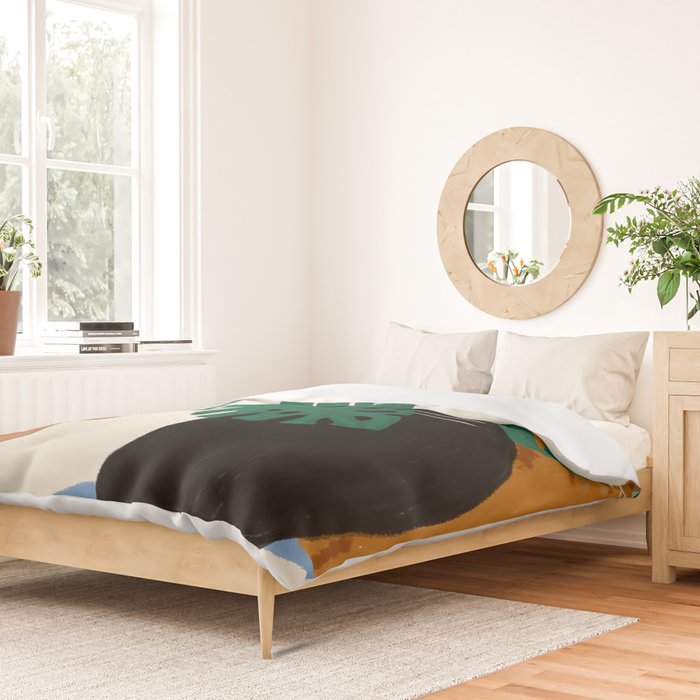 Black cat & orange tabby cat with Monstera plant Duvet Cover Gallery Image 2