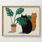 Black cat & orange tabby cat with Monstera plant Serving Tray Gallery Image 1